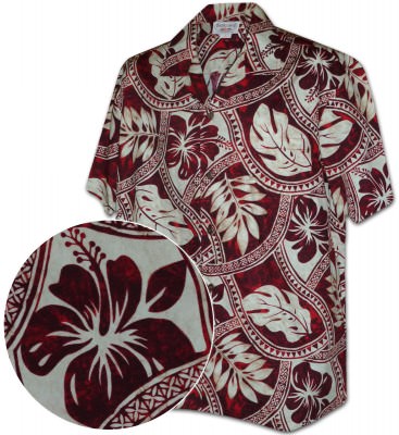 Черная мужская хлопковая гавайская рубашка (гавайка) производства США с цветами Island Tribal Pacific Legend Men's Tropical Shirts, фото