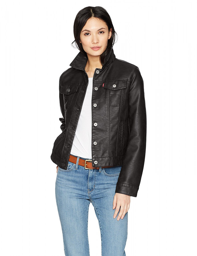 Leather trucker jacket womens shop