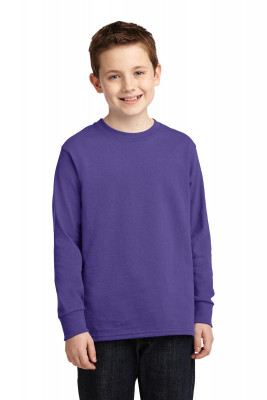 Детская фиолетовая американская хлопковая футболка с длинным рукавом Port & Company® Youth Long Sleeve Core Cotton Tee Purple, фото