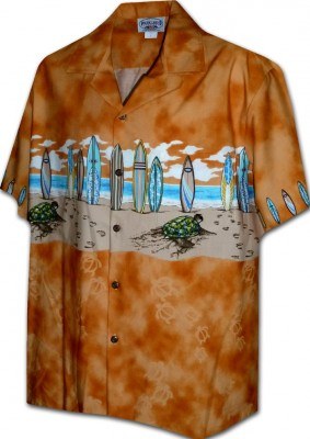 Гавайская рубашка Pacific Legend Men's Border Hawaiian Shirts - 440-3749 Orange, фото