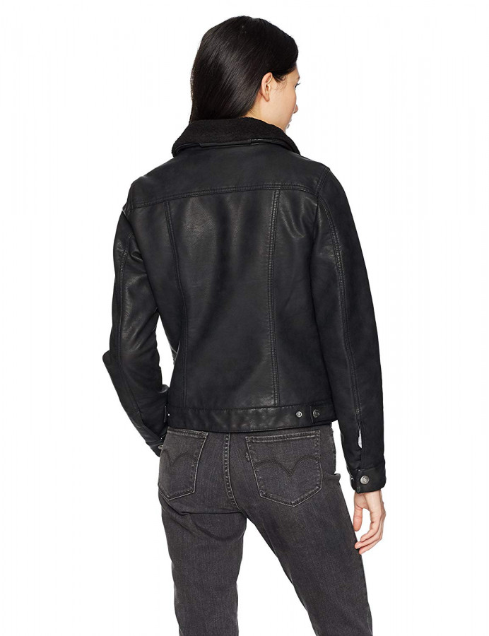 Levi's black leather top trucker jacket