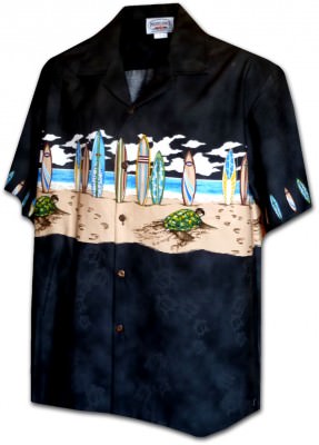 Гавайская рубашка Pacific Legend Men's Border Hawaiian Shirts - 440-3749 Black, фото