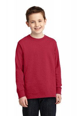 Детская красная американская хлопковая футболка с длинным рукавом Port & Company® Youth Long Sleeve Core Cotton Tee Red, фото