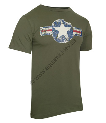 Футболка винтажная авиация ВВС США Rothco Vintage Military T-Shirt - Olive Drab w/ "Air Corp Star" Print 66300, фото