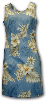Голубое женское короткое гавайское платье с цветами гибискуса Pacific Legend Cotton Dresses Luau Hawaiian Dress 315-3162 Blue, фото