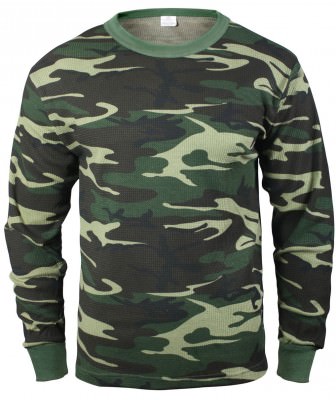 Футболка с длинным рукавом термостойкая камуфлированная Rothco Thermal Knit Underwear Top Woodland Camo 6100, фото