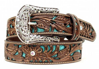 Ariat Women's Tooled Turquoise Leather Inlay Belt, фото
