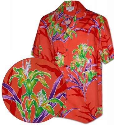 Рубашка гавайская кораловая Pacific Legend Men's Hawaiian Shirts Allover Prints - 410-3842 Coral, фото