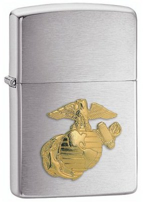 Хромовая матовая зажигалка Зиппо с гербом Корпуса Морской Пехоты США Zippo® Lighter Brushed Chrome w/ USMC Crest, фото