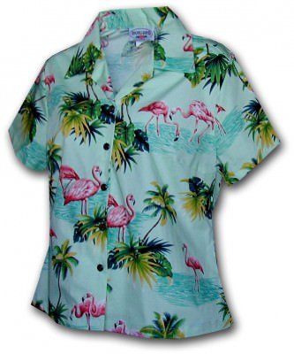Женская гавайская рубашка Pacific Legend Island Flamingo Ladies Hawaiian Shirt - 348-3416 Sage, фото