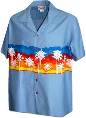 Денимовая мужская гавайская рубашка с пальмами Pacific Legend Men's Border Hawaiian Shirts - 440-3910 Denim, фото