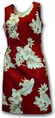 Красное женское короткое гавайское платье с цветами гибискуса Pacific Legend Cotton Dresses Luau Hawaiian Dress 315-3162 Red, фото