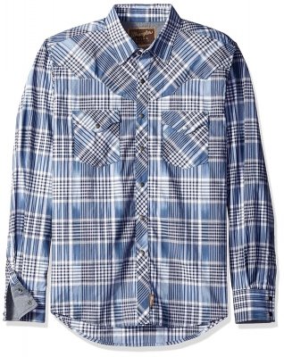 Wrangler® Retro® Long Sleeve Spread Collar Plaid Shirt - Navy/Blue, фото